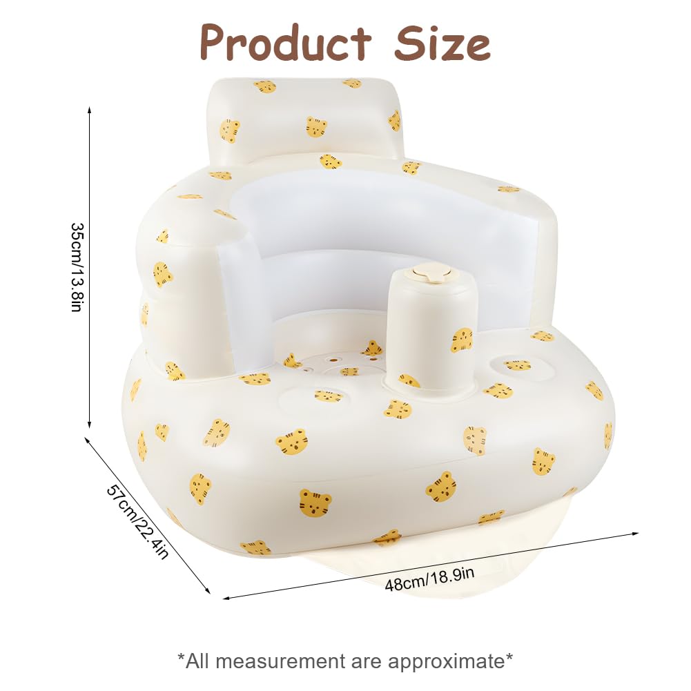 Dmuchane krzesełko dla niemowląt Alaoo, letnia sofa z podparciem dla niemowląt od 3 miesięcy, dmuchany fotel do siedzenia, krzesełko do prysznica, siedzisko ogrodowe, wzór w głowę tygrysa