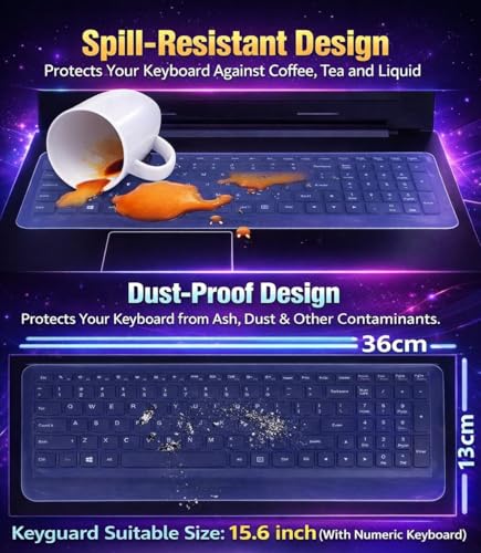 Image of Anjo 6 in 1 Combo of 15.6 Inch & 16:9 Display Aspect Ratios Laptop Screen Protector, Key-Skin, Body Lamination Trackpad & Lid (Transparent), USB Light & Cleaner