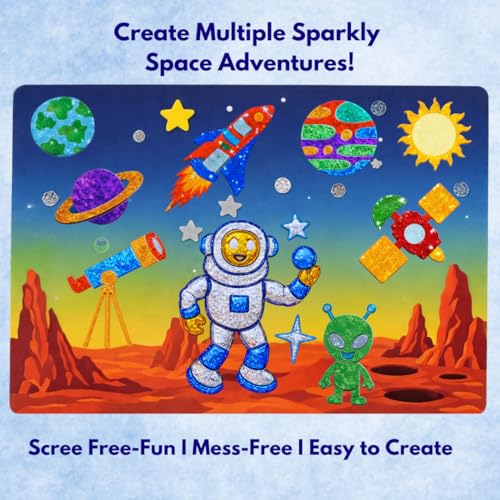 Image of TOYJOS Space Adventure Foil Art Kit for Kids 220+ Pieces No Mess DIY Craft Kit Creative Activity Play Set with Foil Sheets Stickers & Canvases Educational Gift for Boys Girls 4 to 9 Years