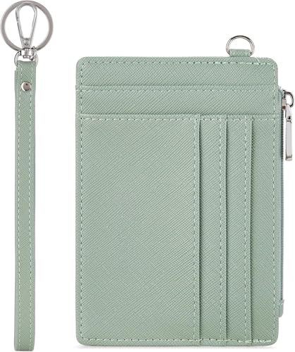 Image of VOGARD Small Wallet for Women RFID Leather Credit Card Holder Slim Wristlet Keychain Wallet with Zipper Pocket (Green)
