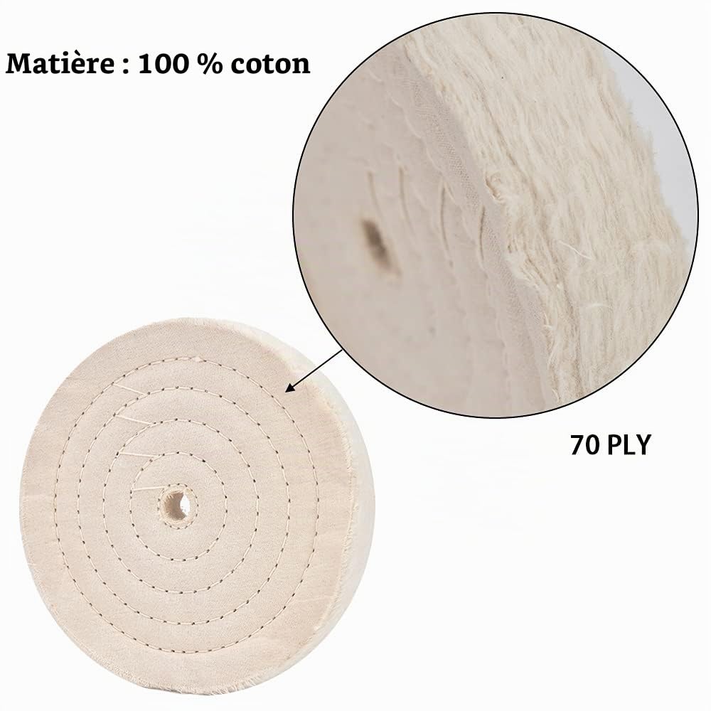 Lot de 4 disques de polissage, en coton, 150 mm, extra épais, en spirale, pour outil de ponçage de table avec trou de mandrin de 12,7 mm, 70 couches