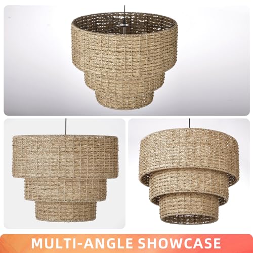Arturesthome Rattan Pendant Light Fixture Rattan Chandelier 3-Light Natural Handwoven Ceiling Hanging Light,Bohemian Pendant Lighting for Foyer Hallway Bar Dia 19.6″* 15.7″ - Image 5