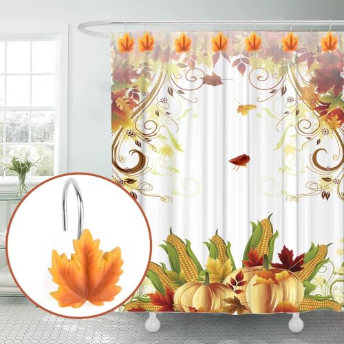 Maple Leaf Shower Curtain Hooks,12 Anti Rust Decorative Shower Curtain Ring - image 3