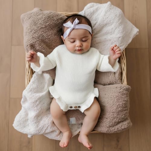 Newborn Baby Girl Sweater Romper Chunky Knit Jumper Solid Ruffle Long Sleeve Bodysuit Cute Infant Fall Winter Clothes3