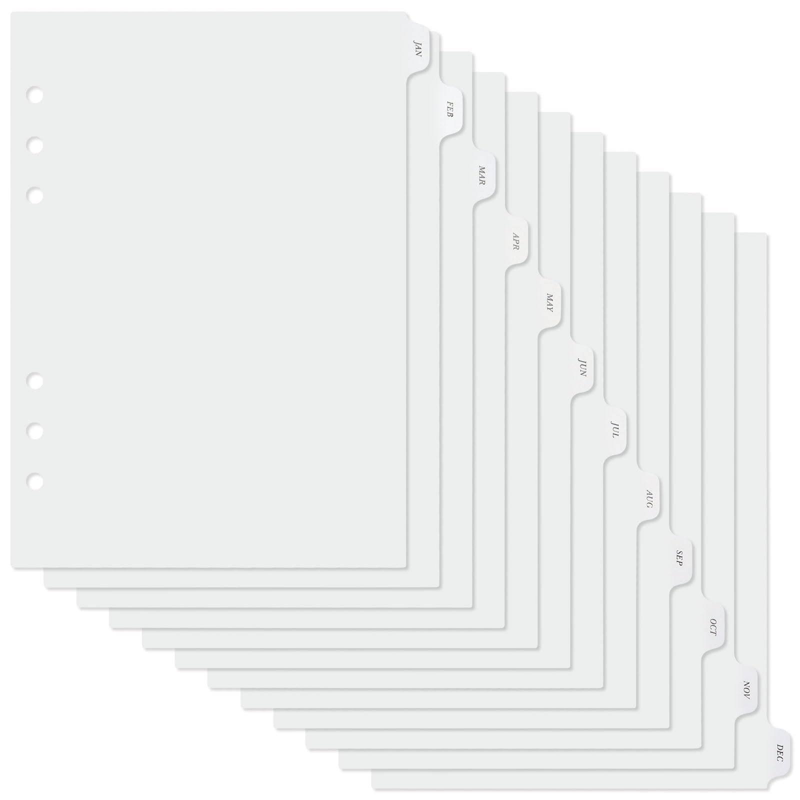 A5 Plastic Binder Dividers with Monthly Tabs 6 Holes Durable Card Dividers for Journals, Binders, Notebooks, Planners, 5.7x8.3 inch(Clear Frosted)
