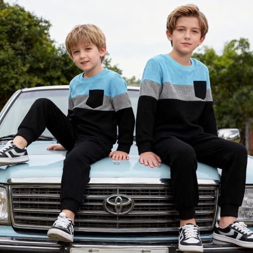 Image of Kid Toddler Boy Clothes Color Block Sweatshirt and Casual Pants 2Pcs Boys Fall Winter Outfits 1-5T