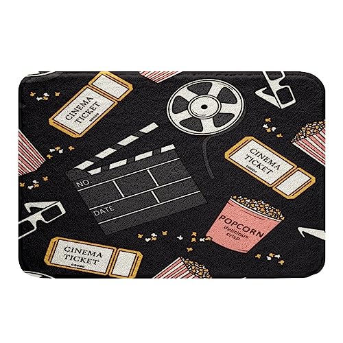 Erosebridal Vintage Cinema Style Rug Movie Themed Doormat for Family Boys Girls Home Theater Decor Bath Mat Clapboard Popcorn Filmstrip Print Area Rug Film Theme Decor Bathroom Rugs 16"X24"