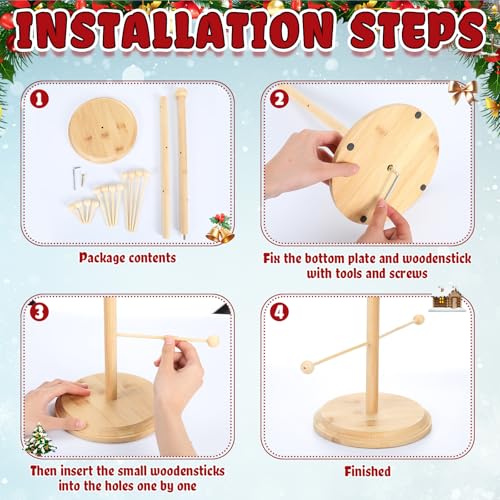 Beeveer Christmas Tree Ornament Stand Holder with Light Pine Garland Wooden Christmas Hanger Rack for Counter Top Ornament Display Desktop Tree Holiday Party (29.53 Inches) - Thumbnail 4