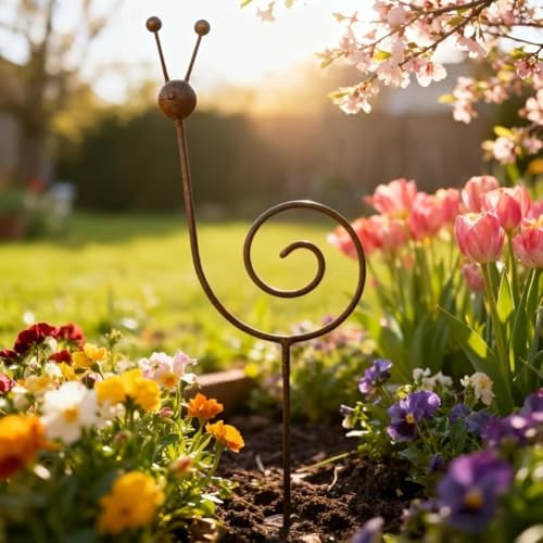 Large Rusty Metal Snail Garden Stake, 33.46 Inch Rusty Yard Art Sculpture with Spiral Shell, Lawn Ornament for Patio Porch Backyard Outdoor Decor - Bronze