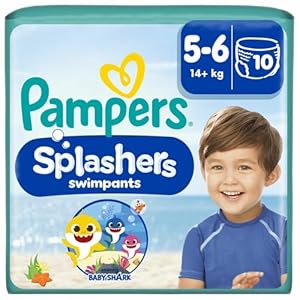 Pampers Windeln Größe 5-6, Splashers Baby Shark Limited Edition, 10 Stück, Einweg-Schwimmwindeln, für sicheren Schutz im Wasser