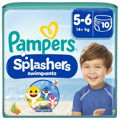 Pampers Windeln Größe 5-6, Splashers Baby Shark Limited Edition, 10 Stück, Einweg-Schwimmwindeln, für sicheren Schutz im Wasser 1