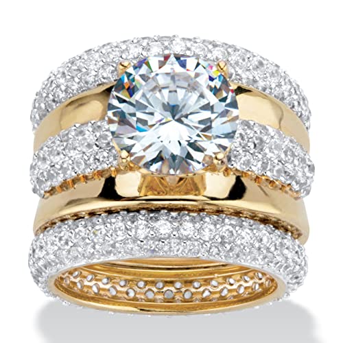 PalmBeach 18K Yellow Gold Round Cubic Zirconia Bridal Ring Set Sizes 6-104