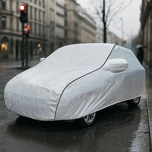 Image of Sulfar 100% Waterproof Car Body Cover Compatible with Mirror for SsangYong Rexton (Triple Stitched, Full Bottom Elastic, Magic Silver with Black Piping)