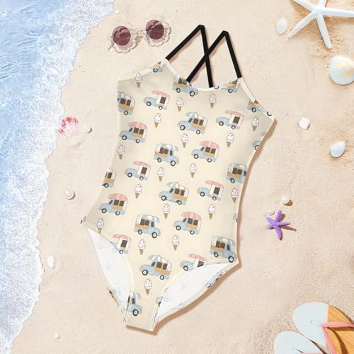 Ice Cream Trucks Girls One Piece Swimsuits Summer Quick Dry Beach Bathing Suit3