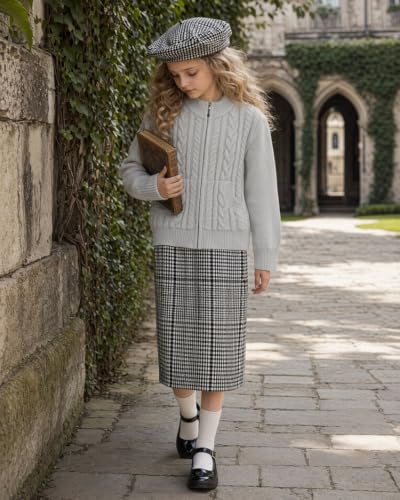 Image of GRACE KARIN Girls Knit Cardigan Sweater Zip Long Sleeve Kids School Uniform Fall Jacket Size 6-14