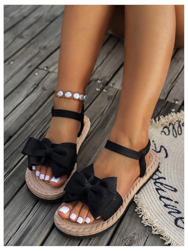 GORGLITTER Women's Bow Ankle Strap Sandals Dressy Cute Summer Open Toe Slip On Slides Vacation Sandal Shoes4