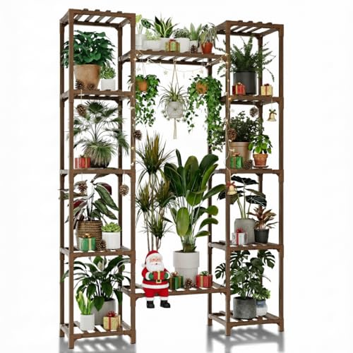 GENTINGBRO Plant Stand Indoor Outdoor 62.2“ Tall Plant Shelf Large Tiered Flower Stands for Multiple Display Wood Hanging Planter Holder for Living Room Garden Balcony Patio Decor