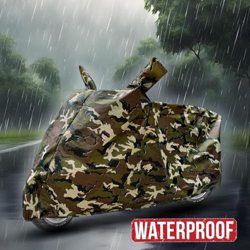 Image of Auto Hub Waterproof Bike Cover Compatible with RE Standard Bullet 350 Dustproof, UV Protection Two Wheeler Bike Standard Bullet 350 Cover - Army Print