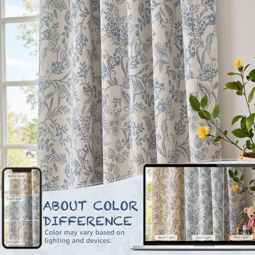Rideaux botaniques en lin de qualité supérieure style champêtre chic bleu de 160 cm - 8
