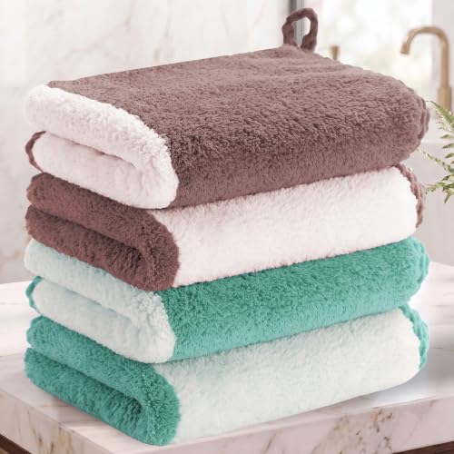 Image of Story@Home 500 GSM Microfiber Hand Towel Set of 4 | Super Soft Color Blocked Face Towel | 60 x 40 cm | Dusty Rose & Mint Green | Sensitive Skin Friendly Face Towels for Gym, Travel, Sports, Bathroom