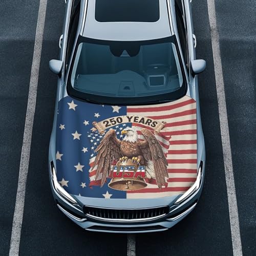 Image of 250 Years American Flag Car Front Hood Cover Eagle Car Hood Cover Banner for Women Men Automotive Hood Covers All-Season Protection Cars Sedans Accessories Decor