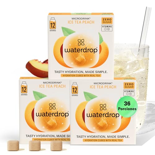 Refresco ice tea sabor melocotón Hacendado zero waterdrop® Microdrink, Té Frio MELOCOTÓN, 36 Pastillas Saborizantes Para Agua SIN AZÚCAR, Té NEGRO, Con VITAMINAS, Refresco Instantaneo Sin Calorias, Infusiones Variadas Polvo, Ice Tea