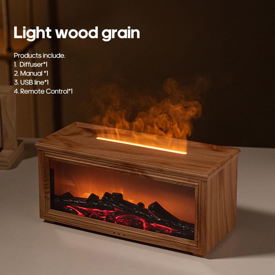 Image of Docoss Charcoal Aroma Diffuser for Home Electric with 7 Colors, Aromatherapy Essential Oil Fragrance Diffuser & Fireplace Flame Diffuser with Remote for Home, Bedroom (Wooden Brown)