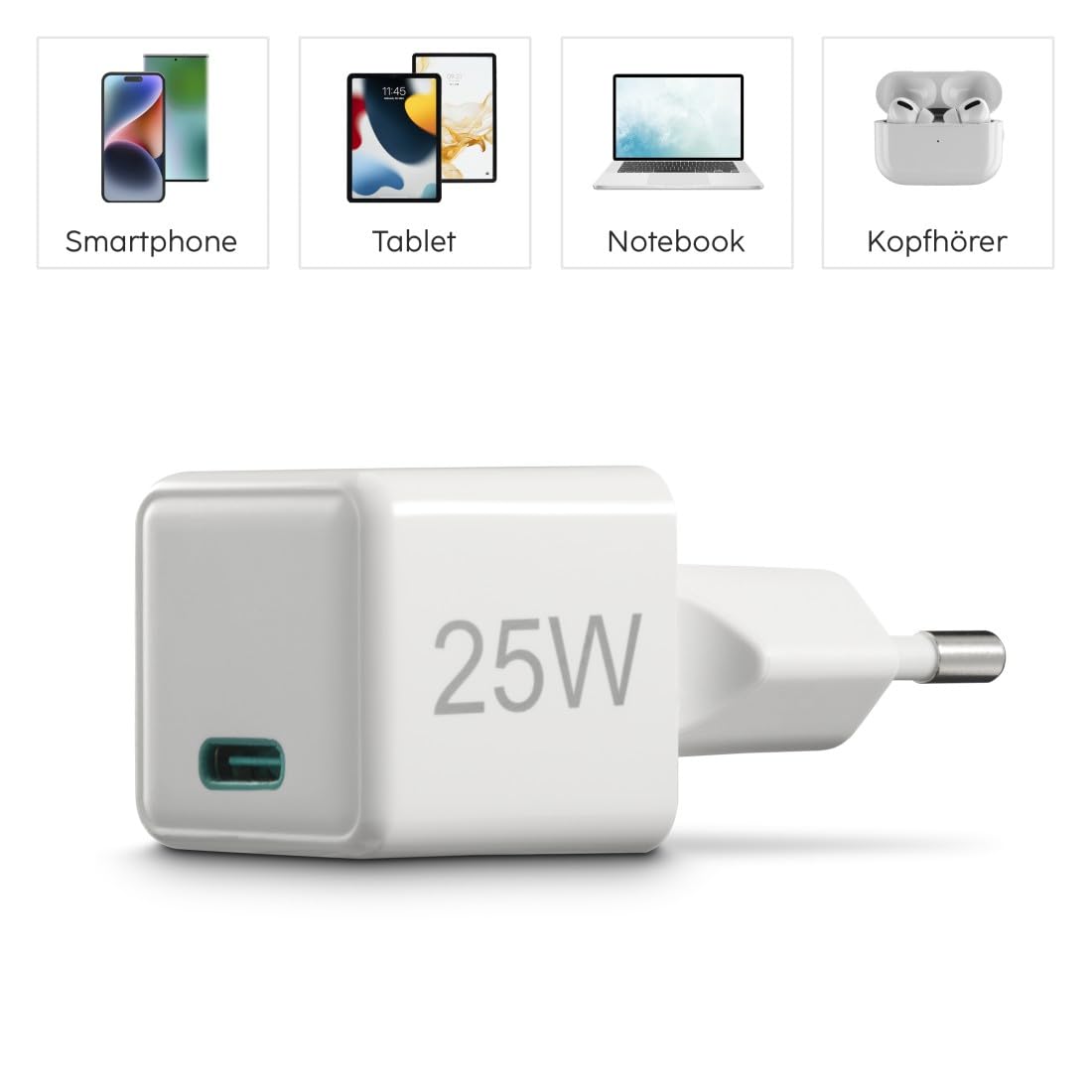 Hama Ładowarka sieciowa 25 W mini 1x USB C (kompaktowa, szybka, do ładowania telefonu, Quick Charge, Power Delivery, mała, szybkie ładowanie) biała