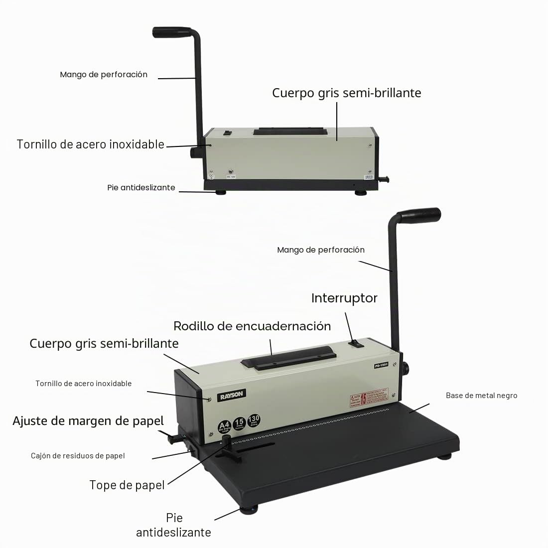RAYSON Encuadernadora Espiral, 15 Hojas A4, Paso 4:1, 46 Agujeros, PD-1501