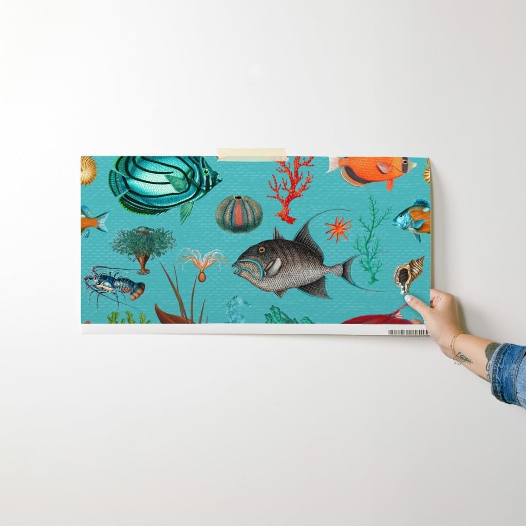 Peel & Stick Wallpaper Swatch - Fish Underwater Teal Blue Animals Custom Removable Wallpaper by Spoonflower