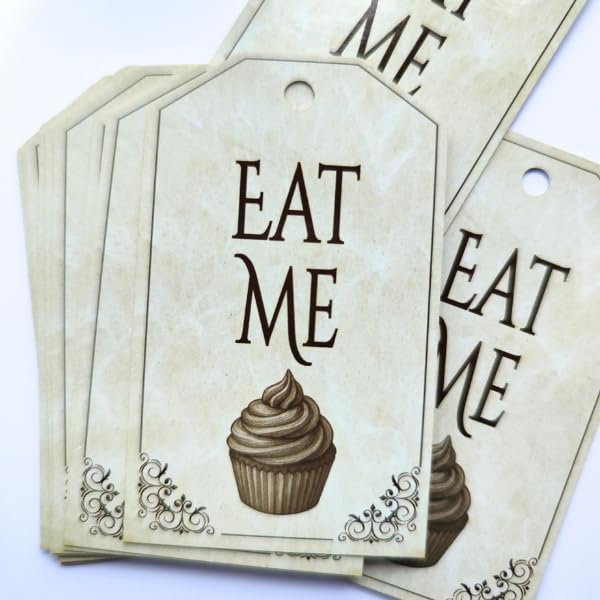 50pcs Drink Me, Eat Me, Take Me, Open Me Gift Tags, Alice in Wonderland Inspired Decoration for Bottles, Vintage Tea Party Favor Label (Eat Me)