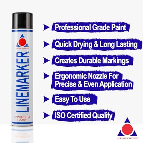 Image of Aerosol Solutions Line Marker Black Spray Paint 26 Oz [Pack of 6] All Purpose Striping Paint | Perfect for Floor Marking, Landscaping, Athletics & Sports Fields