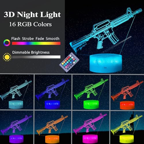 Image of M4A1 Night Light, M4A1 Model Gifts, 3D Illusion Lamp with 16 Colors Changing, Remote Control and Dimmable, Game Living Room Decoration, Holiday Xmas Gifts