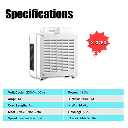 Image of XPWOE Professional HEPA Mini Air Scrubber, Air Purification, for ventilating, purifying air at home, job site, etc (X-3780)