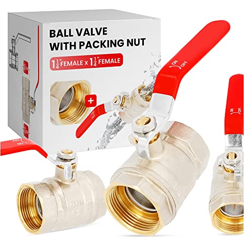 Válvula de Bola Esfera Cierre 1 1/4'' Hembra x 1 1/4'' Hembra Latón DN32 Maneta de Palanca | Llave de Paso Agua Restrictor Anillo de Estanqueidad de Prensaestopas