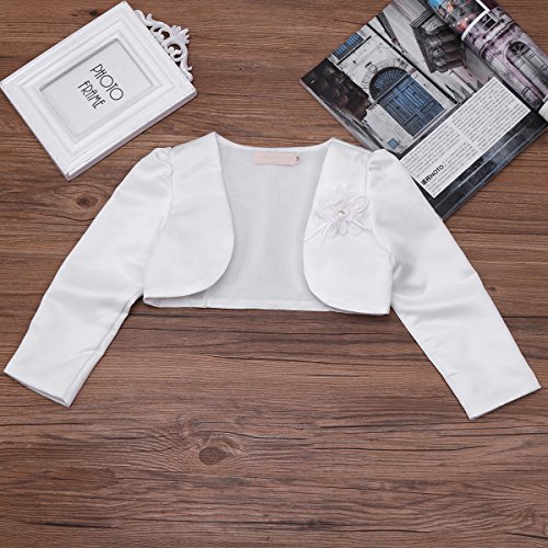 Kids Girls Long Sleeves Stain Flower Bolero Bridesmaid Wedding Pageant Formal Event Cardigan Dress Cover up3