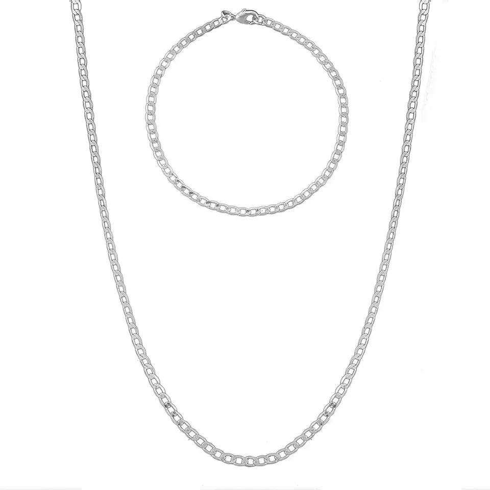 Corrente Cordão Com Pulseira Banhado Prata 925 Masculina Grumet 70cm 2mm