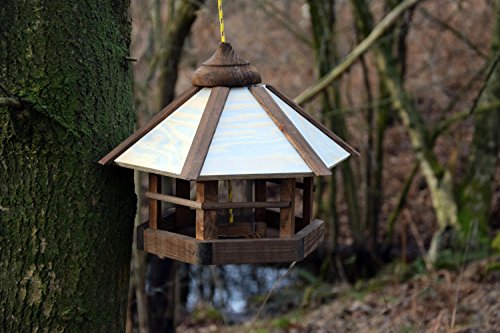 dobar® 21390 Vogelfutterhaus Camouflage Vogelfutterstation aus Holz - Vogelhaus zum Hängen - inkl. Futtersilo - Kompakte Vogelvilla - 35 x 35 x 29 cm - Braun-Beige-Grau