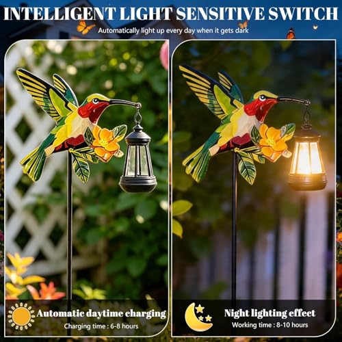 Luces solares para sendero con linterna de colibrí decorativa 4