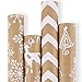 RUSPEPA Christmas Gift Wrapping Paper - Brown Kraft Paper with 3D White Christmas Elements Xmas Designs Print Paper - 4 Roll - 30 Inch x 10Feet Per Roll