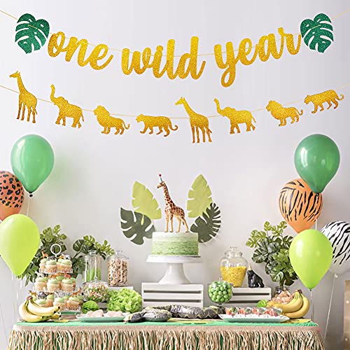 Golden Glitter Animal Banner Jungle Wild Party Supplies Banners Giraffe Elephant Lion Tiger Safari Theme Party Decorations Baby Shower One Wild Year Birthday Dinosaur Decorations For Girl Boys #TOP5