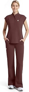 Women Scrubs Set,Sleeveless Stand Collar Scrub Top,Straight Leg Scrub Pant,11-Pocket Medical Uniform,Yoga Waistband