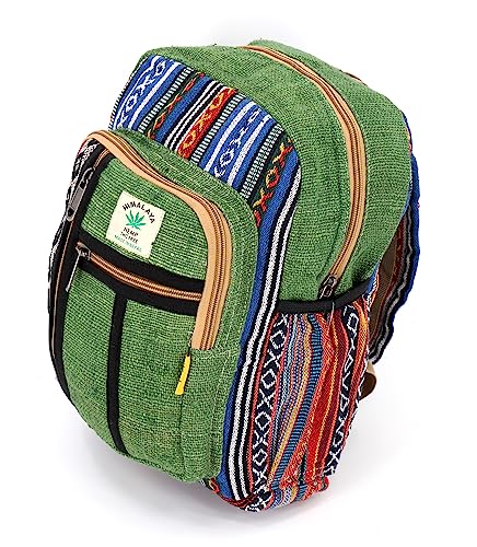 Unique design Multi Zippered Himalaya Hemp Hippie Backpack Festival Backpack FAIR TRADE Handmade with Love. (GREEN)4
