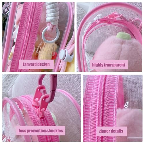 Image of Clear Doll Case with Keychain and Adjustable Strap, Waterproof Crossbody Bag for Blind Box Collectibles - Dustproof PVC Display Cover (Pink, 5.9inch /15cm)