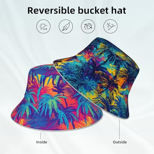 Image of Bucket Hat Beach Summer Sun Hat Reversible Fisherman Hats Double Sided Wearing for Women Men Boys Girls