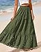 BTFBM Boho Long Skirts for Women Spring Summer 2026 Lace Embroidery High Waist Flowy Tiered Maxi Skirt Beach Vacation(Army Green, Medium)