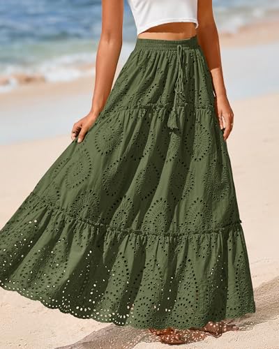 Image of BTFBM Eyelet Long Skirts for Women Beach Vacation