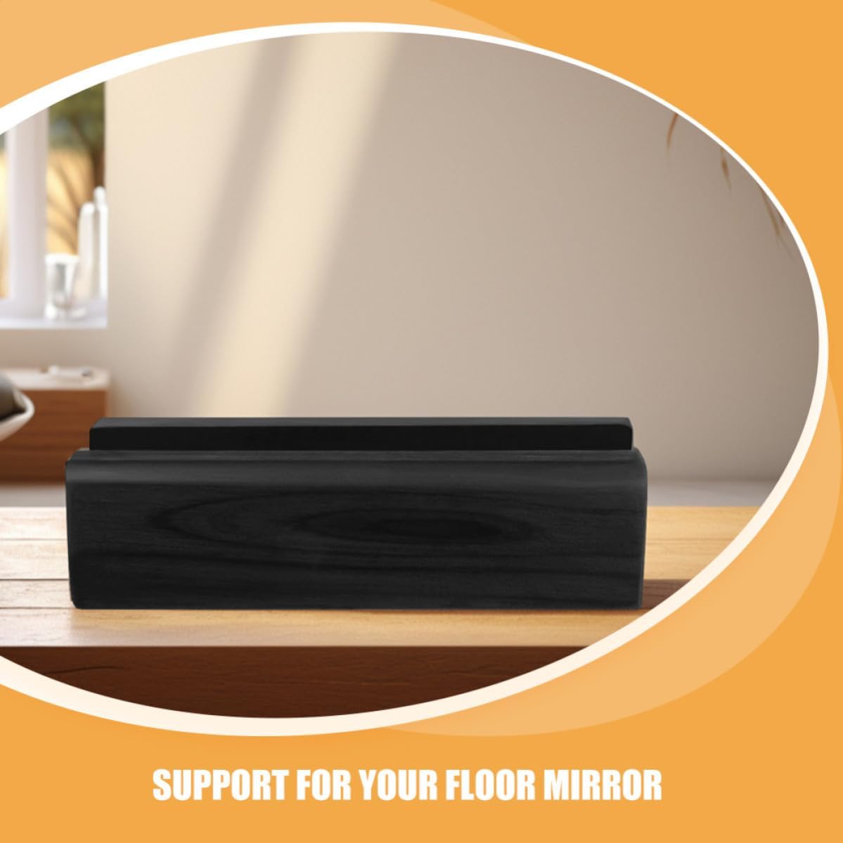 Wooden Floor Mirror Stand with Sturdy Base Design for Bedroom and Bathroom Minimalist Black Mirror Support Rack for Decorative Items and Furniture