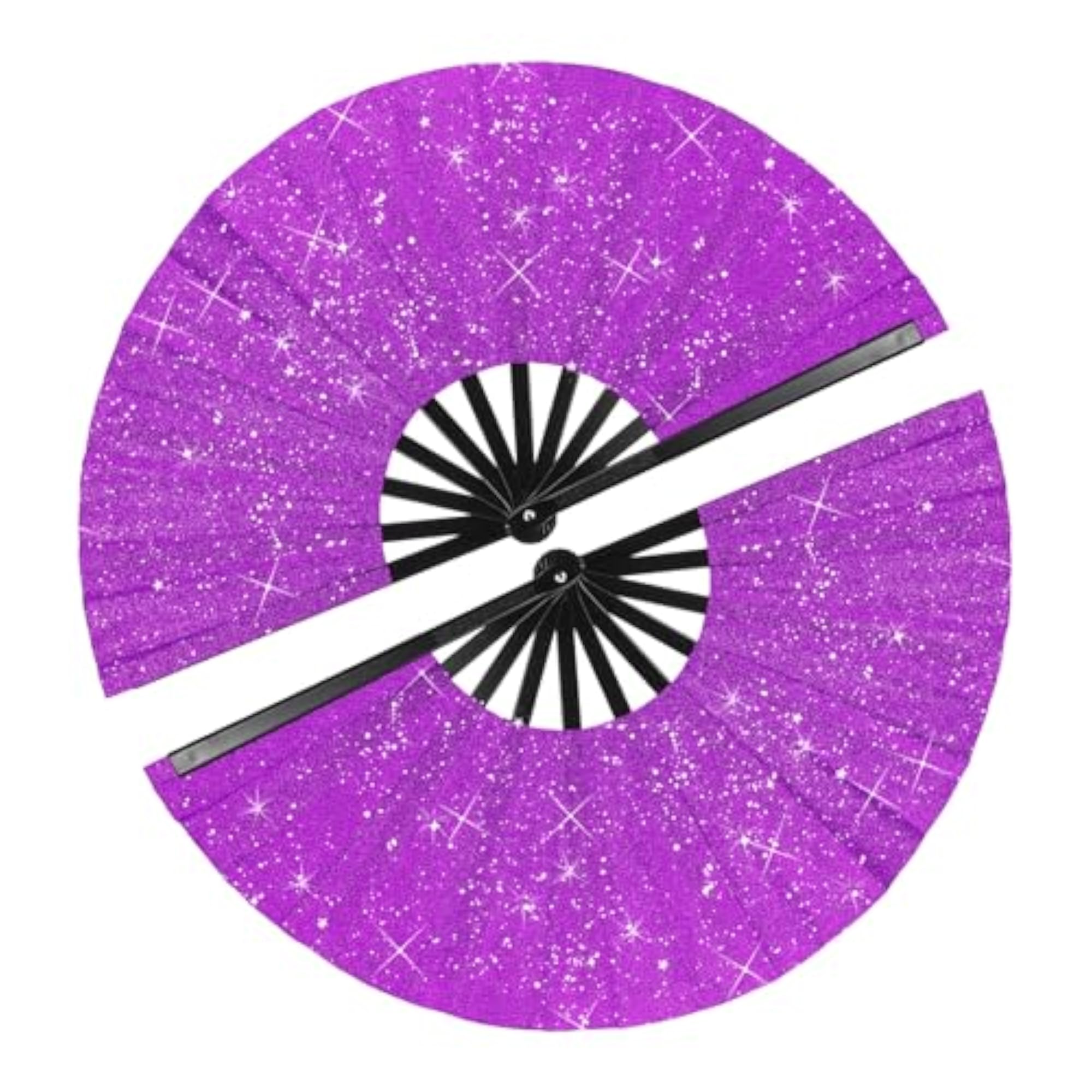 Large Folding Fans for Line Dancing, Glitter Purple & Black Design