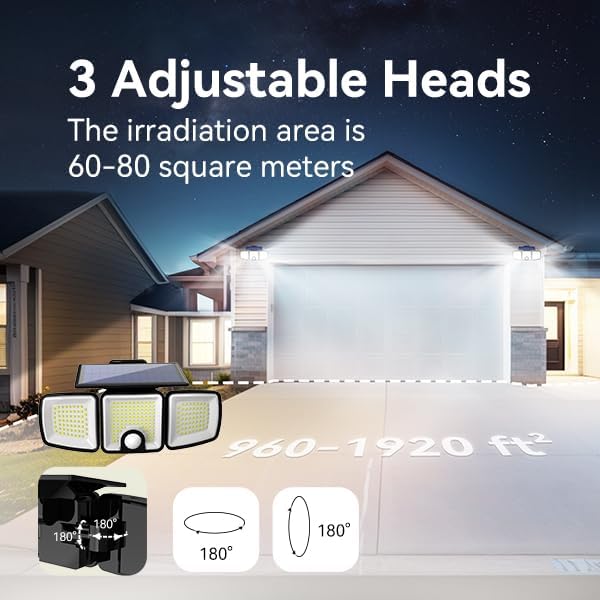 Miniatura 5 de Luces solares para exteriores con sensor de movimiento, 223 luces LED de seguridad para exteriores, reflector LED impermeable IP65, 3 cabezales